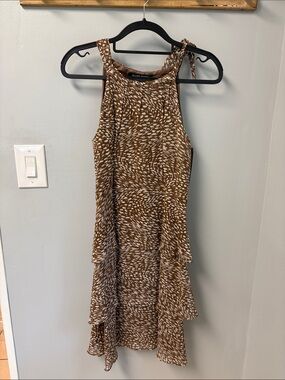 Ellen Tracy Brown and White Halter Dress